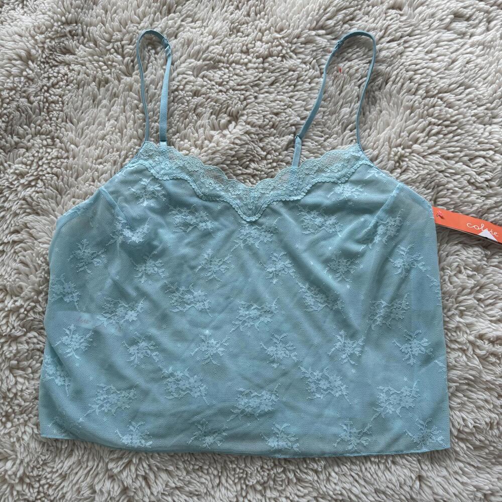 Colsie Lace Trim Crop Sleep Camisole - Light Blue - NWT